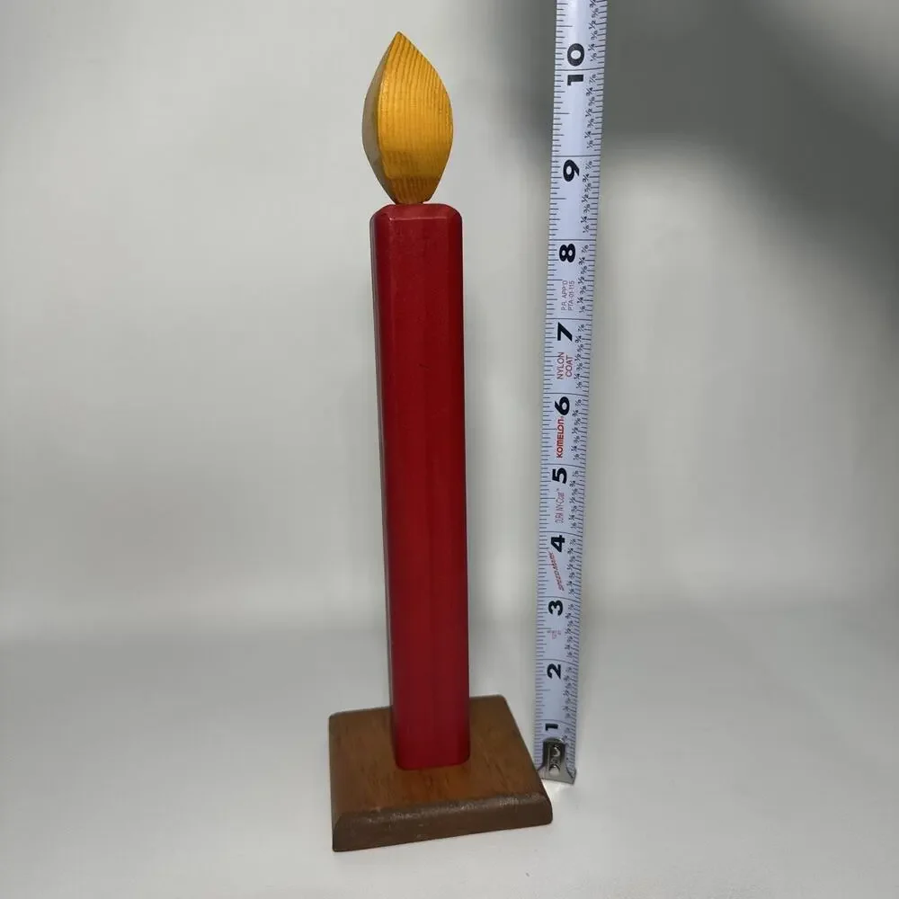 Handcrafted Wooden Faux Red Candle Table Decor Holiday Cottage Rustic Country